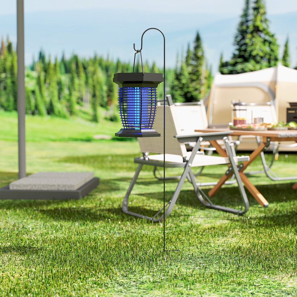 image 1 of Outsunny 2-in-1 Electric Fly Zapper with UVA Light, Hanging Garden Lantern, Solar and USB-DC Rechargeable Insect Mosquito Bug Zapper, Fly Killer for Indoor and Outdoor Use, Black