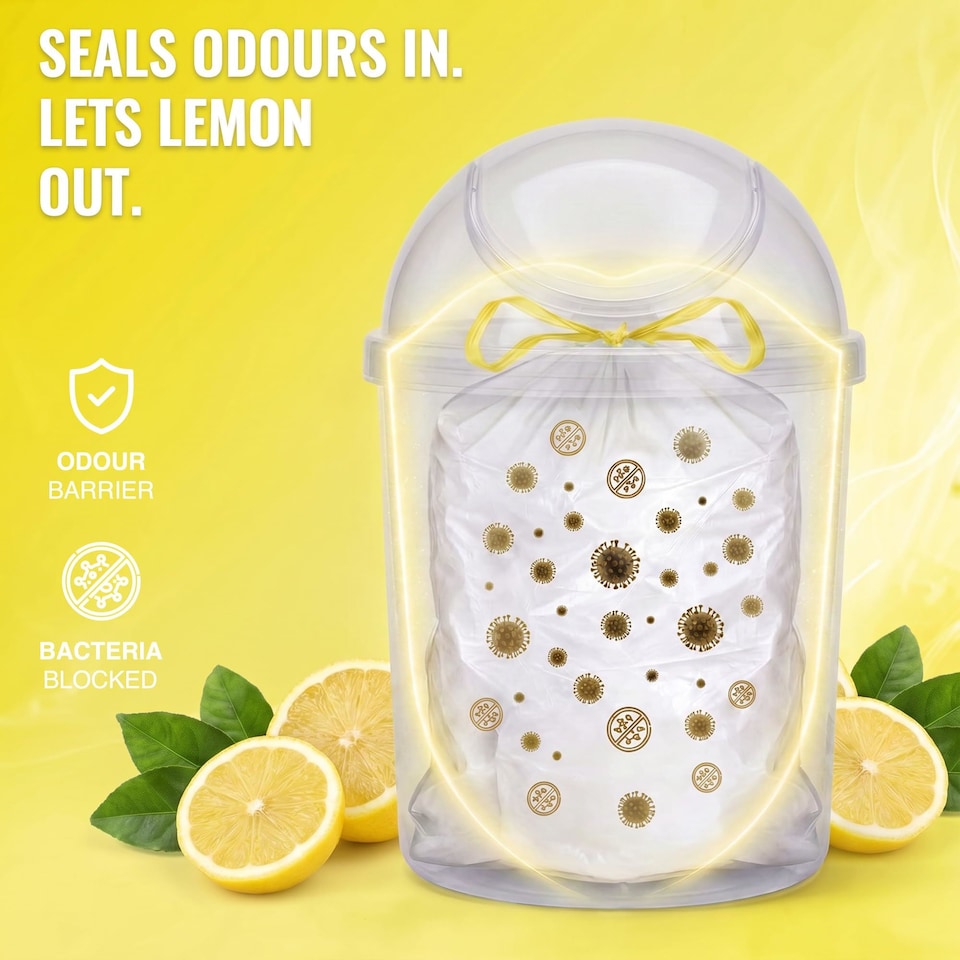 image 1 of Ecobag Extra Strong Lemon Scented Kitchen Drawstring Bin Liners Tear Resistant