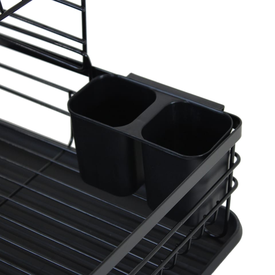 image 1 of 2 Tier Multifunction Dish Drainer Drying Rack with Cutlery Holder | Black