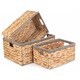 image 6 of Small Water Hyacinth With Grey Rope Border Rectangular Storage Basket | Brown | Brown