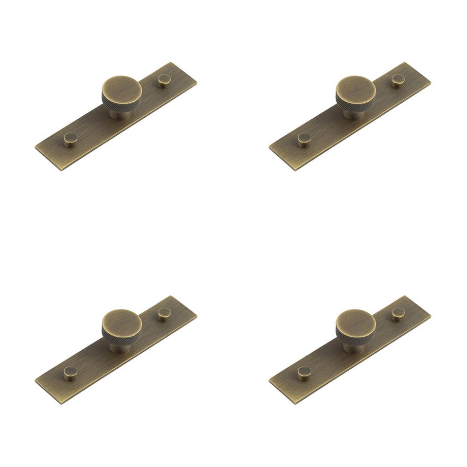 image 1 of 4 PACK 30mm Antique Brass Cupboard Knob with Elegant Backplate Design - Kitchen Cabinet Knob