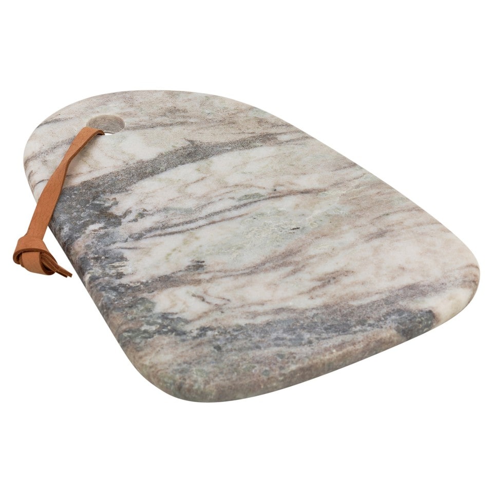 image 1 of Natural Marble Stone Serving Platter Cutting Board Kitchen Tray Leather Strap | Grey | Grey | 1