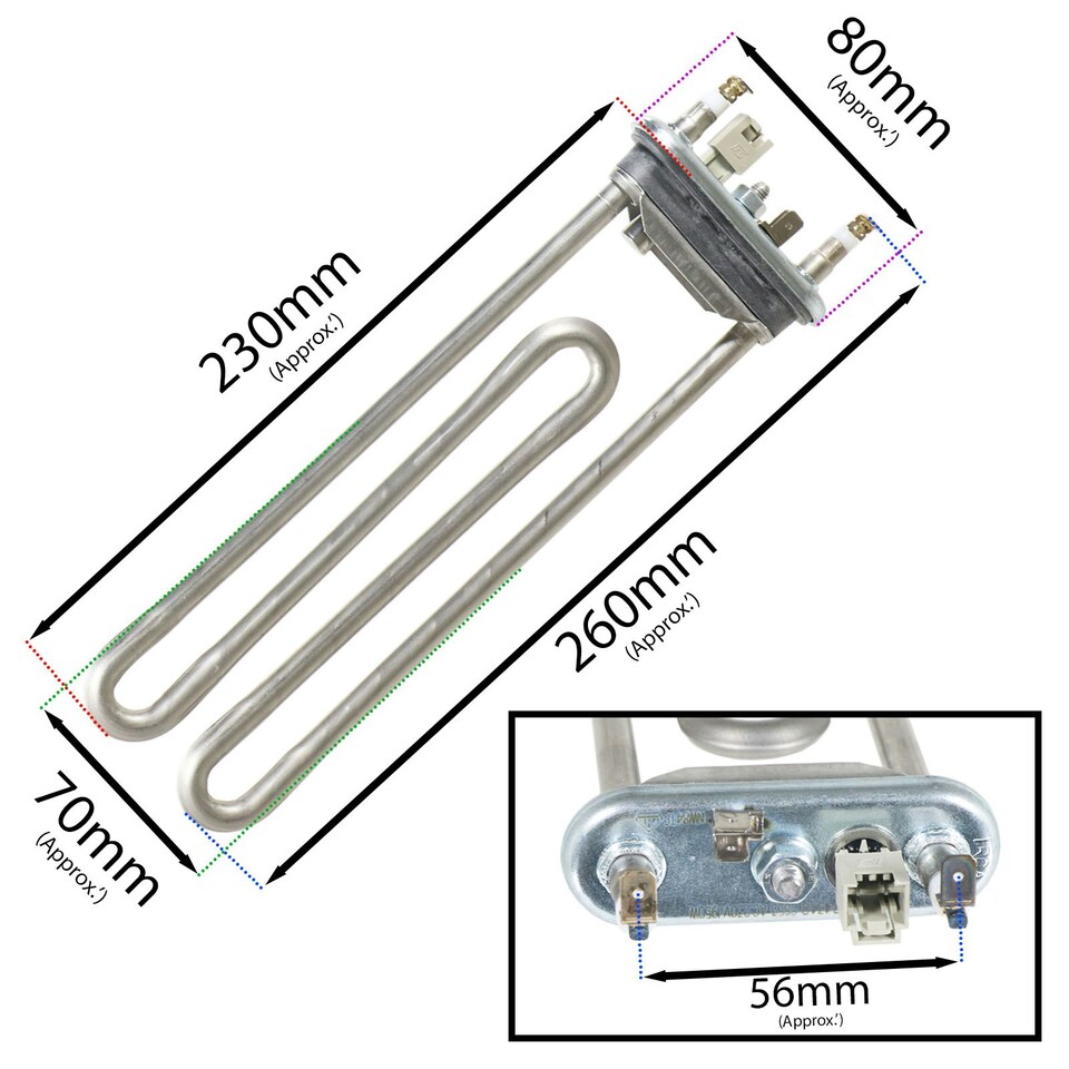 image 1 of SPARES2GO Heating Element for AEG  L460 L526 L600 L602 L604 L608 Washing Machine NTC 1950w
