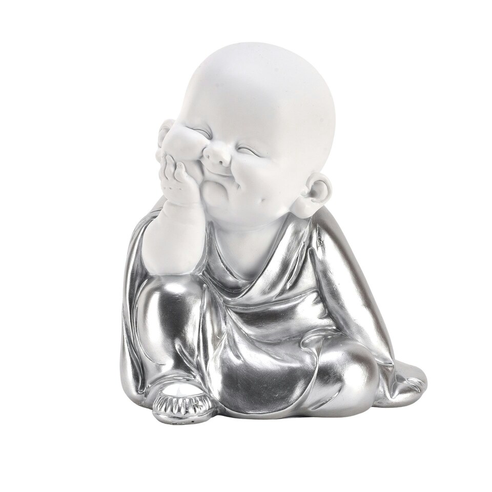 image 1 of Hestia White & Silver Buddha - Hand on Chin White | Silver