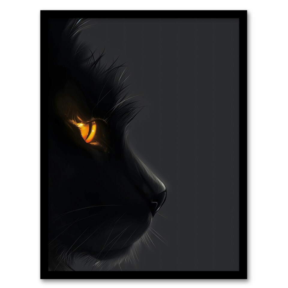 image 1 of Cat Lover Orange Gold Eyes Profile Portrait Black Framed Wall Art Print A4