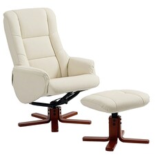 HOMCOM Recliner Armchair with Wood Base, Upholstered Reclining Chair, Cream Cream