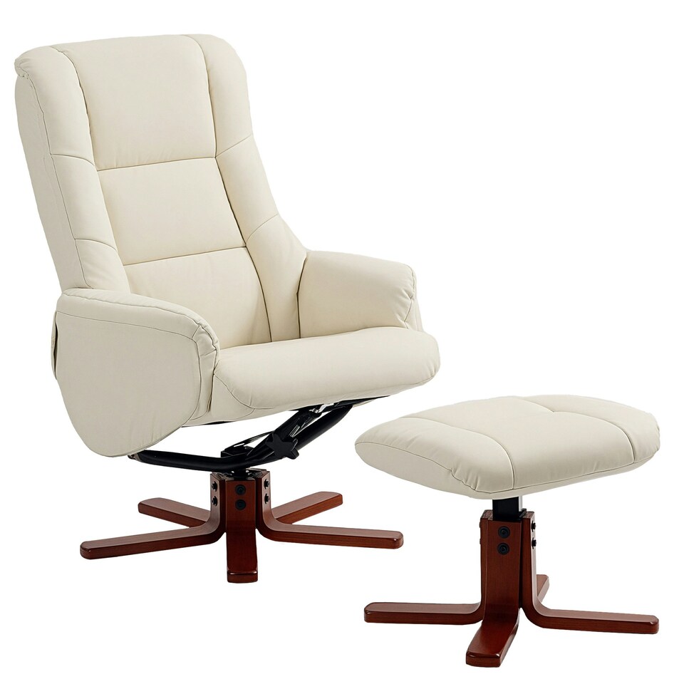 image 1 of HOMCOM Recliner Armchair with Wood Base, Upholstered Reclining Chair, Cream Cream