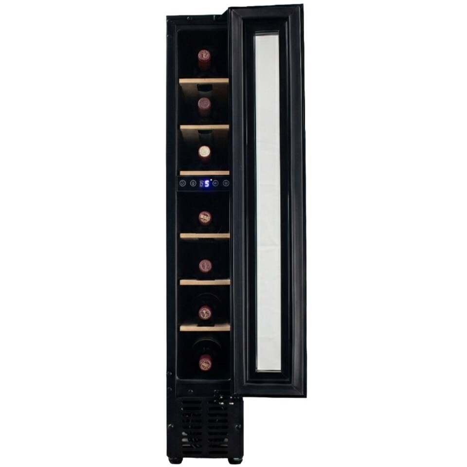 image 1 of HYE 22L Wine Cooler 7 Bottle, 15cm, Touch Controls, LED Lights, Black, Wooden Shelves - RF01WC7SB31