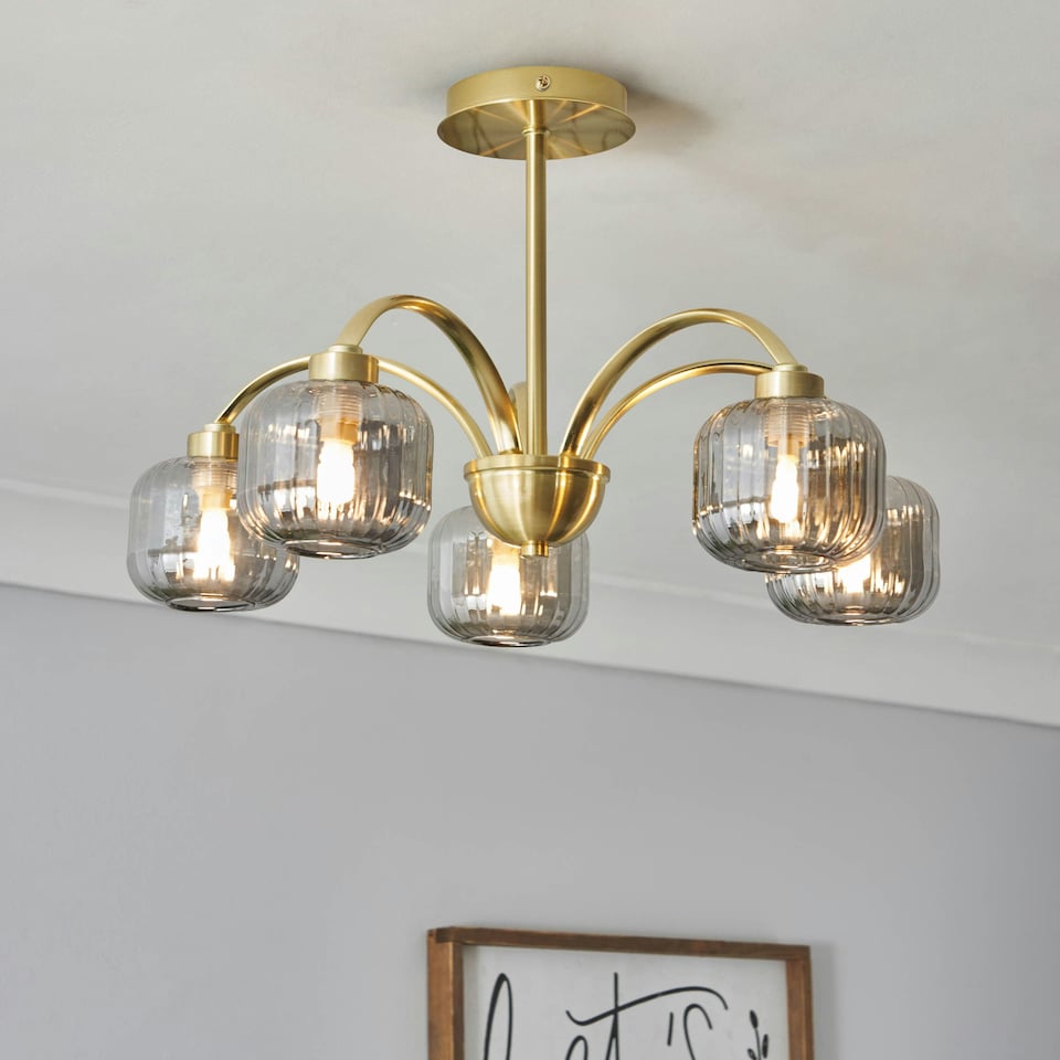 image 1 of BHS Lyna 5 Light Flush Ceiling Light, Satin Brass