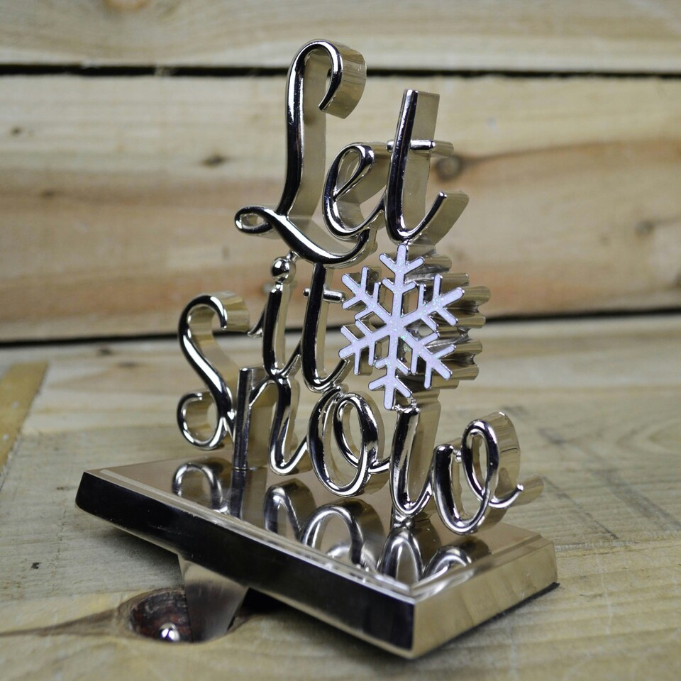 image 1 of 22cm Silver Christmas Stocking Hanger - Let it Snow