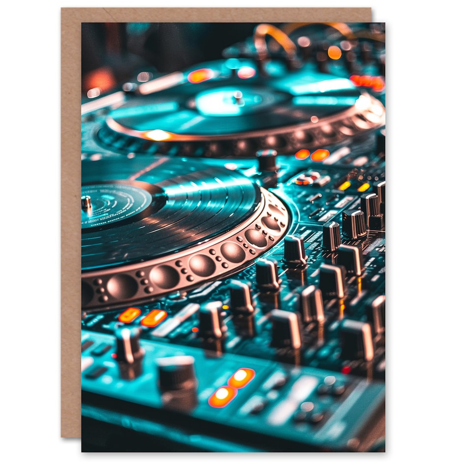 image 1 of DJ Decks Close Up Record Player Mixing Music Fan Birthday Card