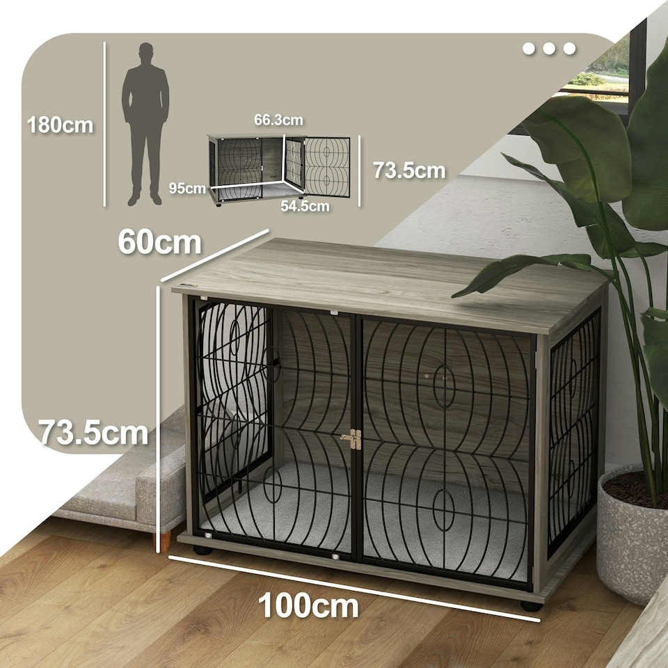 image 1 of PawHut Dog Crate Furniture End Table w/ Cushion for Large Dogs