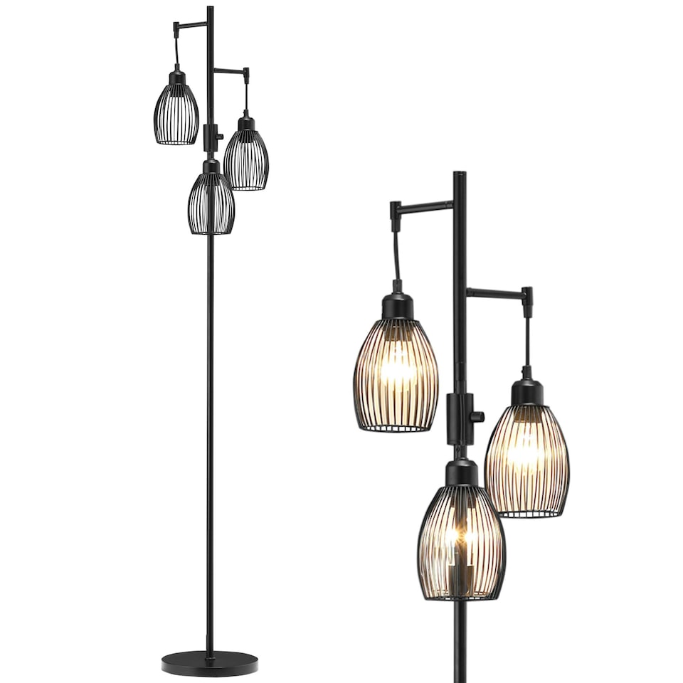 image 1 of HOMCOM Industrial 3-Light Floor Lamp Dimmable Standing Lamp for Living Room