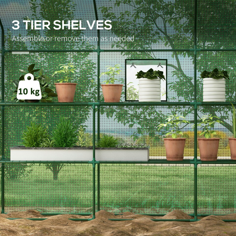 image 1 of Outsunny Walk-in Outdoor Green House with Door and Mesh Windows, Green
