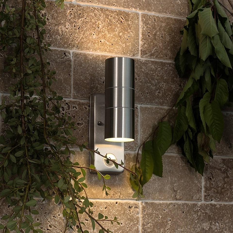 image 1 of ValueLights Pair Of Silver Up Down Outdoor PIR Motion Sensor Outdoor Wall Lights