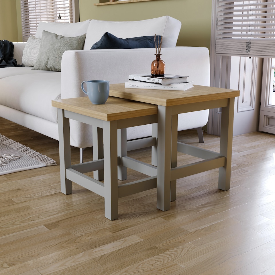 image 1 of Vida Designs Arlington Nest of Tables 2 Piece Set Nesting Sofa Bedside Side Table, Grey & Oak