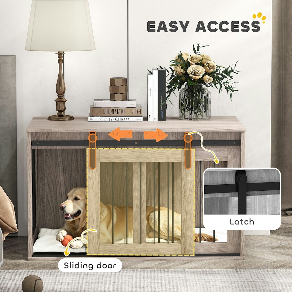image 1 of PawHut Dog Crate Furniture with Removable Cushion for Large Dogs - Brown