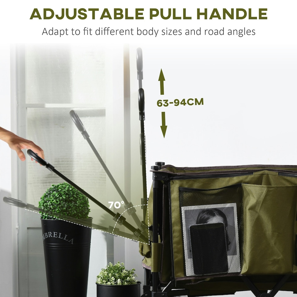 image 1 of Outsunny Folding Wagon Garten Cart Collapsible Camping Trolley on Wheels, Grey