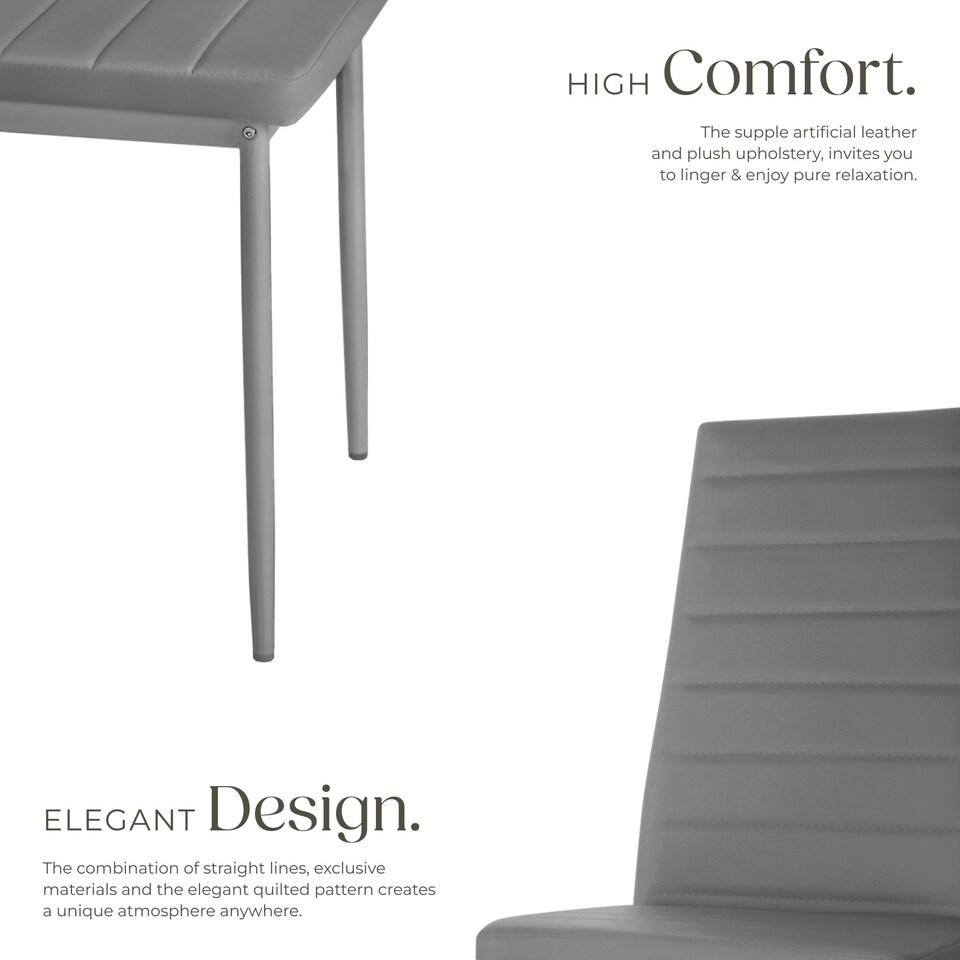 image 1 of Dining Chairs - high backrest, padded, synthetic leather - Set of 4 Grey