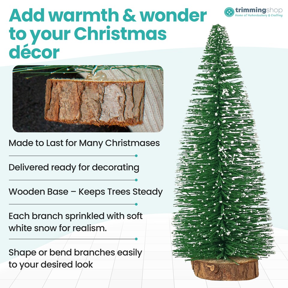 image 1 of Miniature Christmas Trees with Wooden Base for Xmas Village - 4pcs