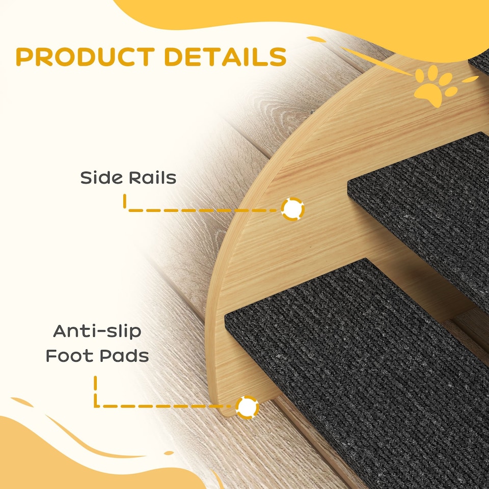 image 1 of PawHut Dog Steps for Sofa and Bed, 3-Step Dog Stairs, Pet Stairs, Oak Finish