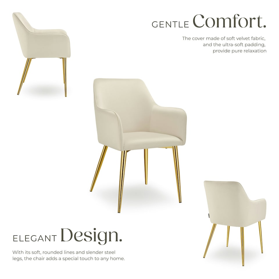 image 1 of Dining Chair Avane - velvet look, padded armchair, high backrest and high armrests - Set of 4 Cream | Beige