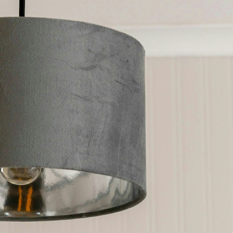 image 1 of ValueLights Reni Small Grey Velvet Chrome Inner Lamp Shade & Bulb Grey