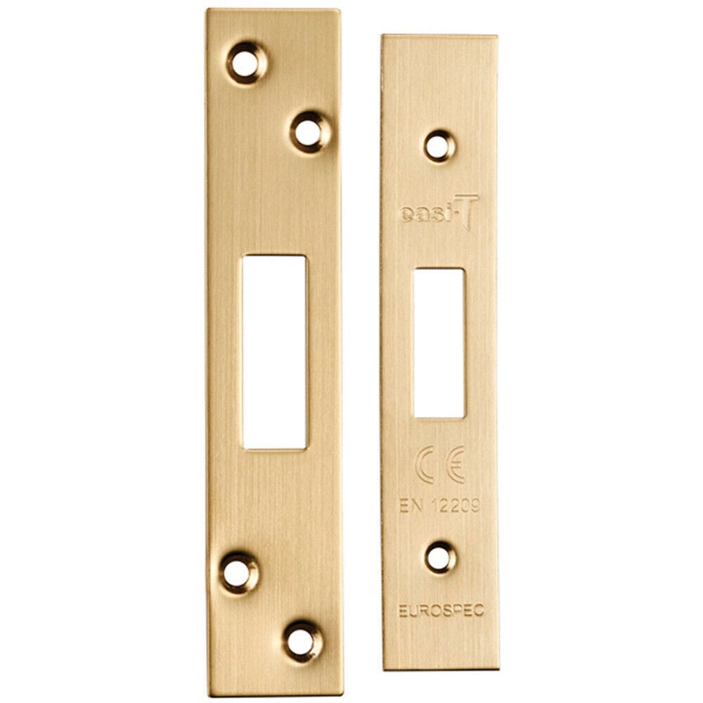 Loops Square Forend Strike & Fixing Pack Suitable for Deadlocks Satin Brass in Metallics