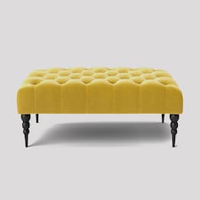 Alyana 180cm Rectangle Ottoman Bench with Wooden Legs- Mustard Gold Plush Velvet Chesterfield Upholstered Footstool