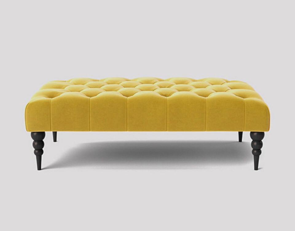 image 1 of Alyana 180cm Rectangle Ottoman Bench with Wooden Legs- Mustard Gold Plush Velvet Chesterfield Upholstered Footstool
