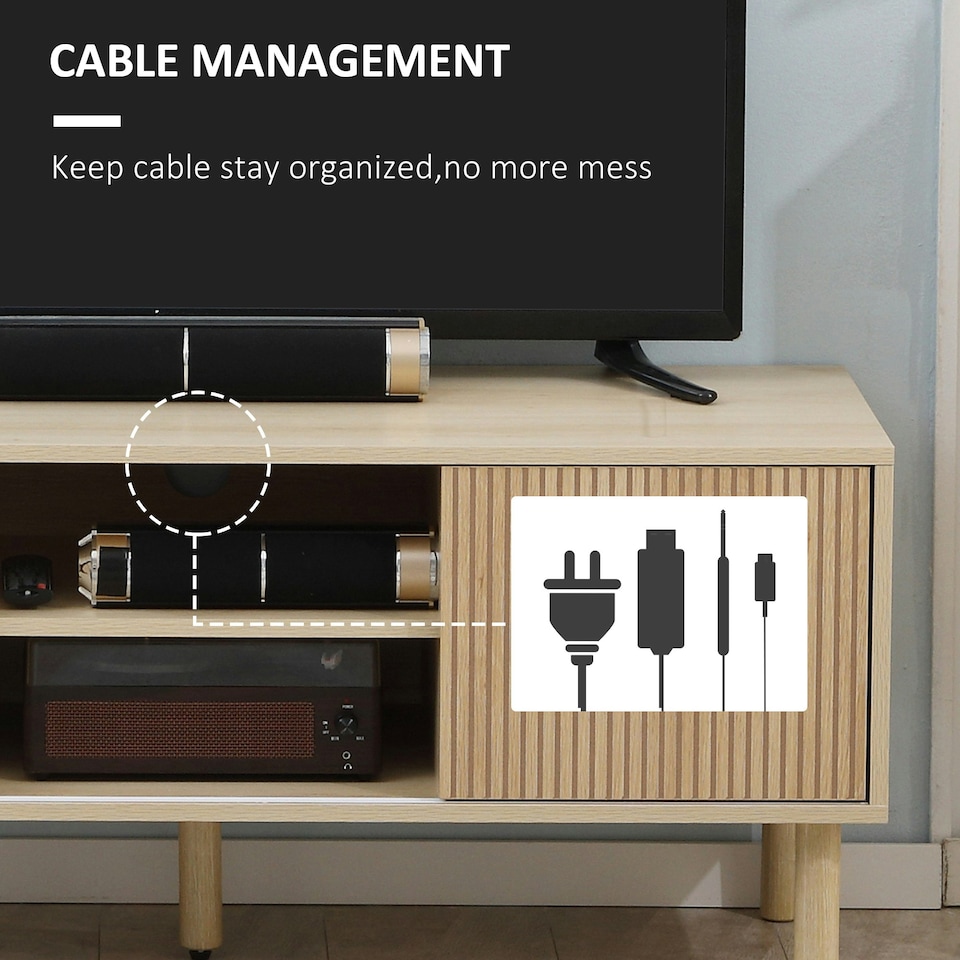 image 1 of HOMCOM TV Stand Cabinet for TVs up to 50" with Sliding Doors, Natural