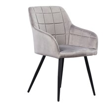 Single Camden Modern Velvet Dining Chair with Armrests, Quilted Design & Black Metal Legs Grey | Light Grey