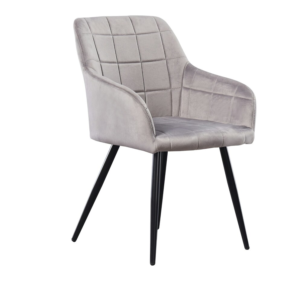 image 1 of Single Camden Modern Velvet Dining Chair with Armrests, Quilted Design & Black Metal Legs Grey | Light Grey