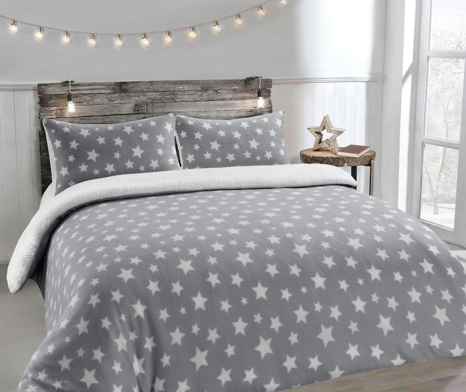 Velosso Teddy Stars Fluffy and Warm Fleece Duvet Cover Set | Silver | Silver | King