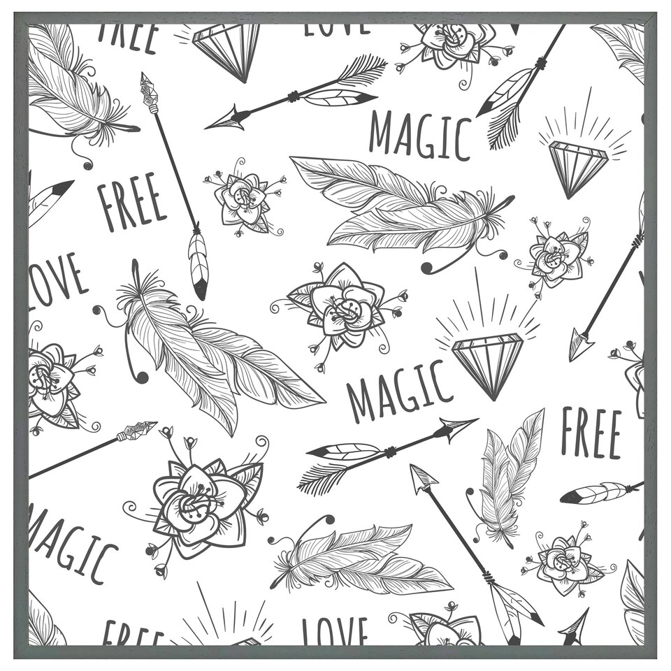 image 1 of Tribal feathers arrows and diamonds (Picture Frame) Grey | M