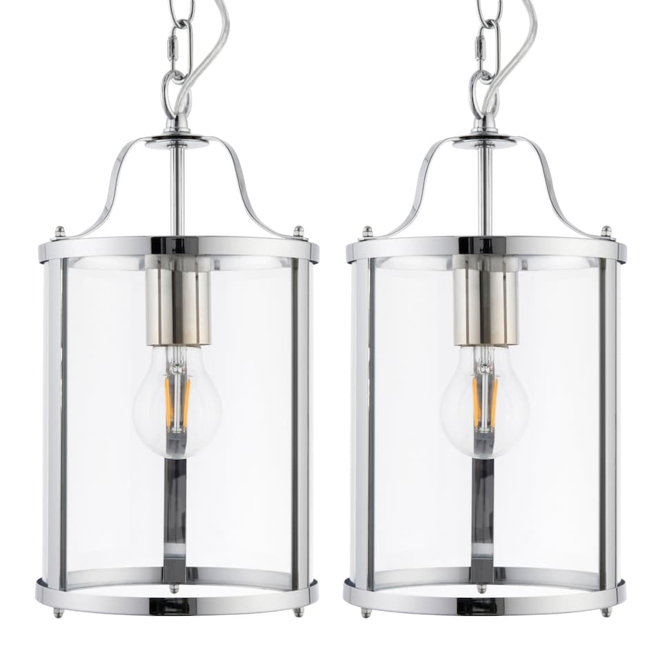 image 1 of Set of 2 Chester - Chrome Lantern Style Adjustable Pendant Lights