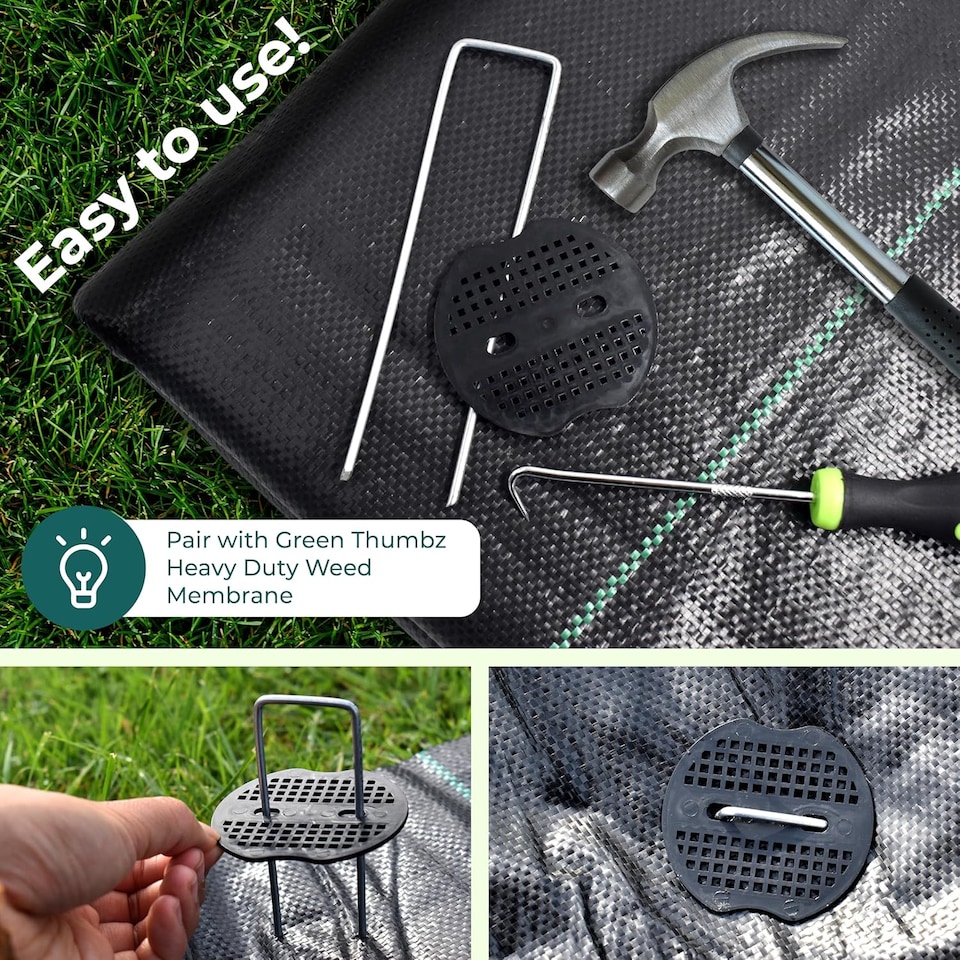image 1 of Galvanised U-Shaped Garden Pegs - Anti-Rust Weed Membrane, Artificial Grass, Netting and Tent Stakes | Silver | 6 inches - 50 Pack with Buffer Washer | 50