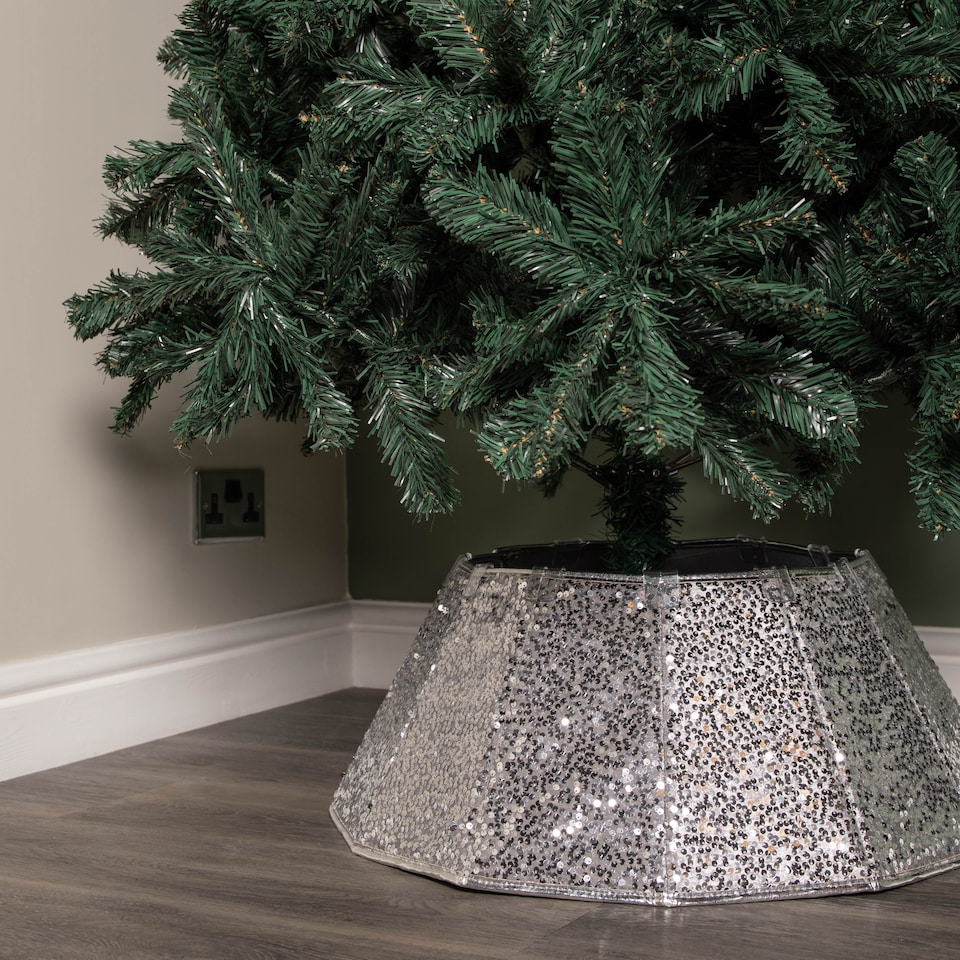 image 1 of 40cm/68cm Silver Fabric Folding Christmas Tree Skirt Decoration with Sequins