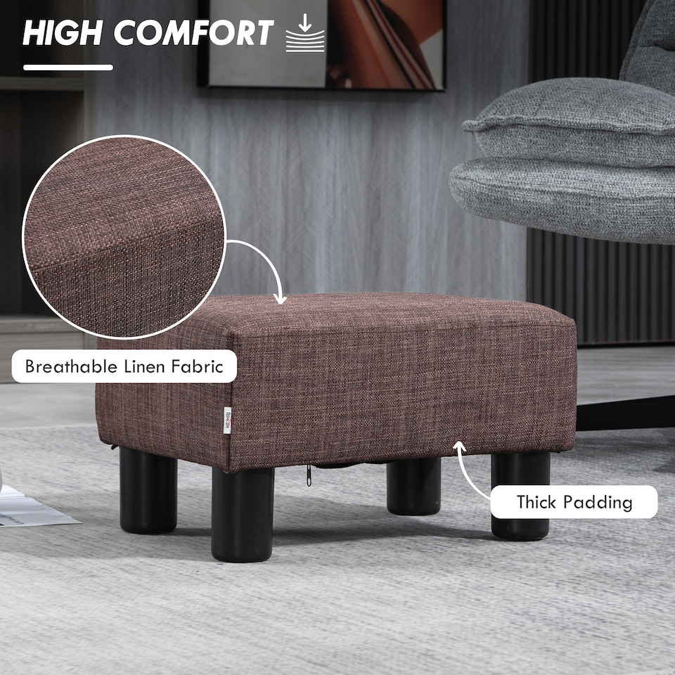 image 1 of HOMCOM Linen Fabric footstool footrest Small Seat Foot Rest Chair Ottoman Home Office with Legs 40 x 30 x 24cm Brown