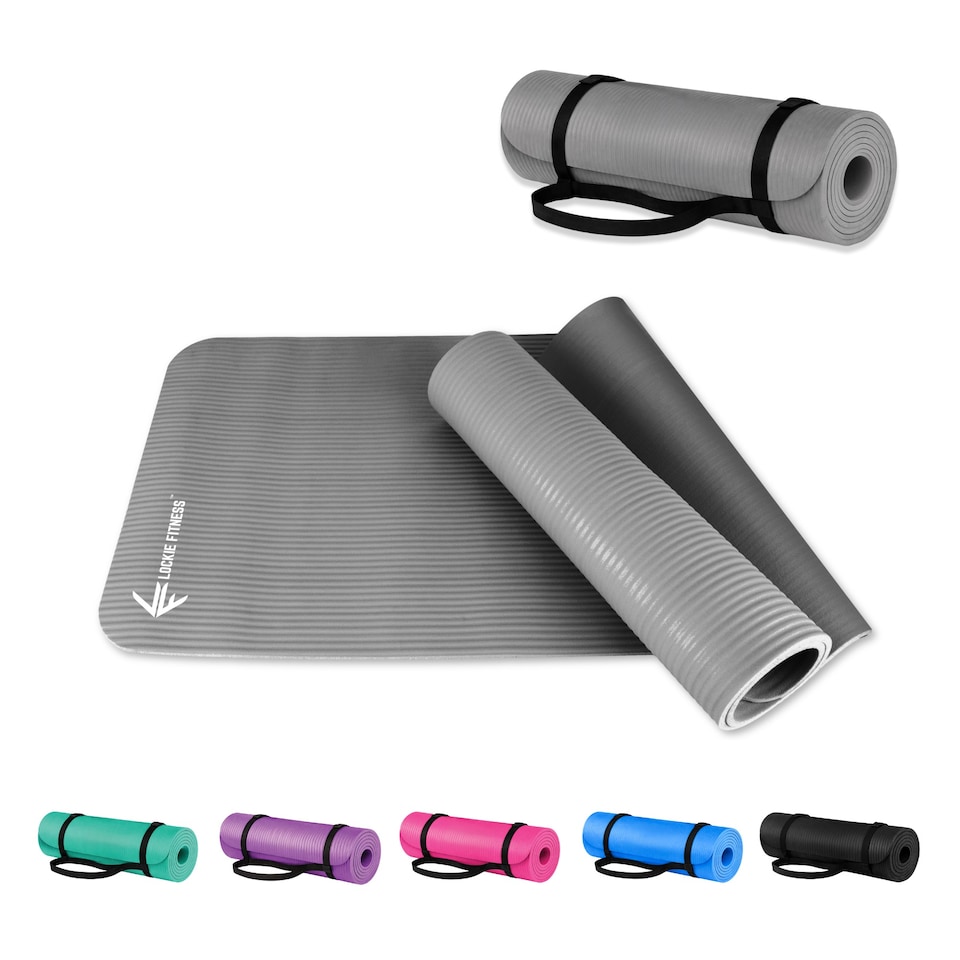image 1 of Lockie Fitness Yoga Mat 8 mm Thick, Non Slip Exercise Mat for Women and Men, TPE Foam Pilates Mat, Gym Mat for Home Workout, Yoga, Pilates, Exercise & Gymnastics, 180 x 60 cm, Grey