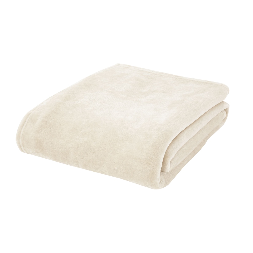 image 1 of Catherine Lansfield Extra Large Raschel Velvet Touch Blanket Throw | Cream