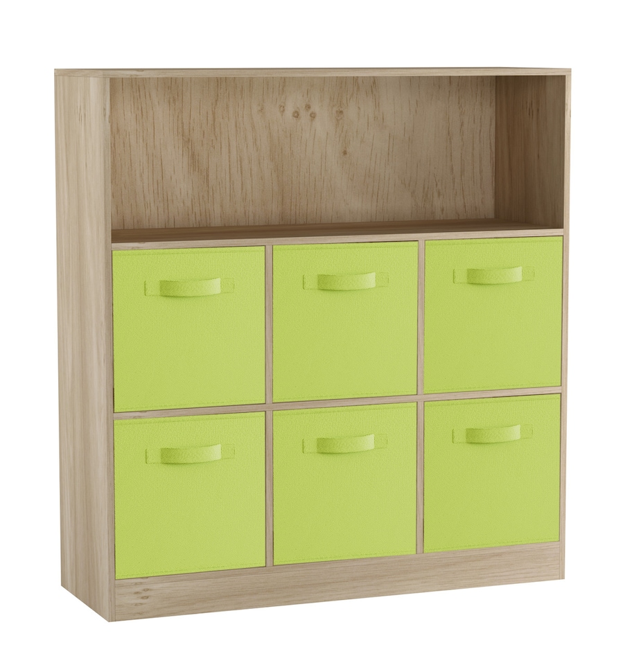 image 1 of Wide 7-Cube Bookcase With Drawers | Brown | Oak & Green | 1