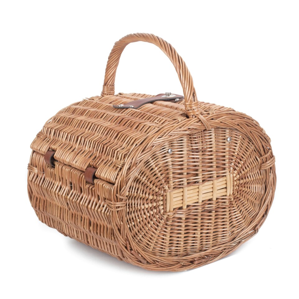 image 1 of Oval 4 Person Green Tweed Picnic Basket