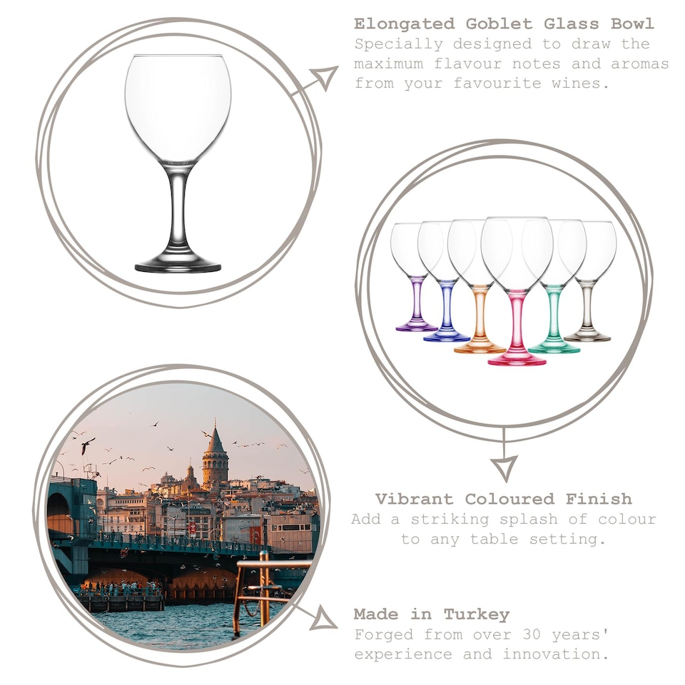 image 1 of LAV Misket Wine Glasses - 260ml - Coloured Stem - Pack of 12