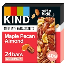 KIND Bars, Gluten Free Snack Bars, Maple Pecan Almond, High Fibre, Healthy Snack, No Artificial Colours, Flavours or Preservatives, Multipack 24 x 40g