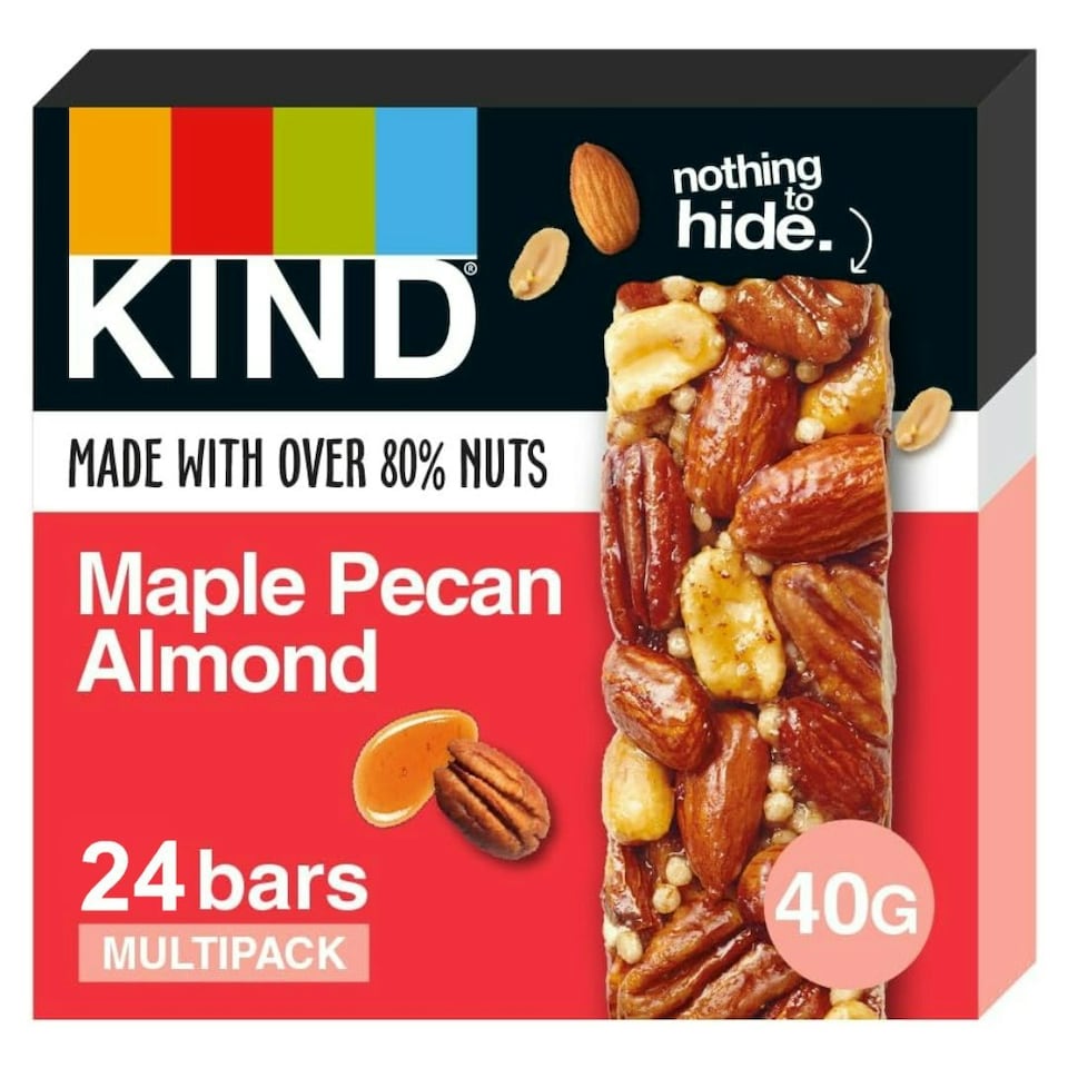 image 1 of KIND Bars, Gluten Free Snack Bars, Maple Pecan Almond, High Fibre, Healthy Snack, No Artificial Colours, Flavours or Preservatives, Multipack 24 x 40g
