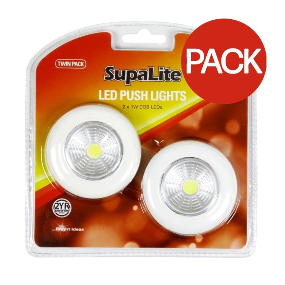 SupaLite LED Push Light (Pack Of 2) - White - One Size