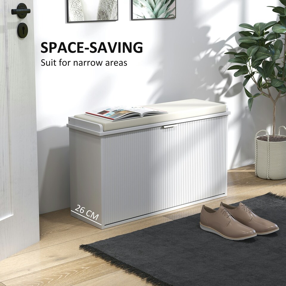 image 1 of HOMCOM Shoe Storage Bench with Cushion and Flip-Drawer White