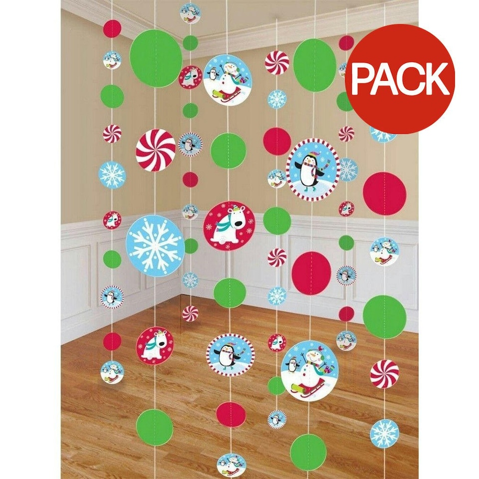 Amscan Joyful Snowman Christmas Hanging Decoration (Pack of 8) - Red/Green/White - One Size