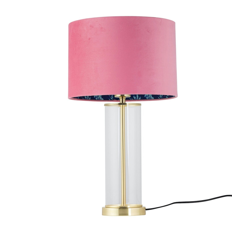 image 1 of Aura - Satin Brass Table Lamp with Pink Velvet Flamingo Shade Bronze | Pink